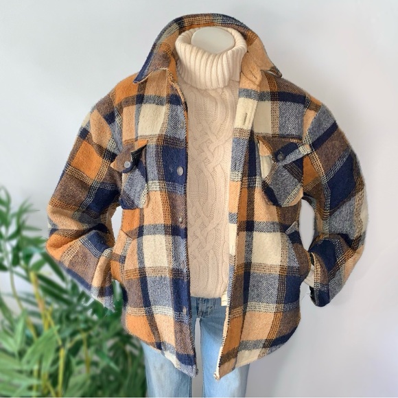 Vintage Jackets & Blazers - v i n t a g e :: Plaid Wool Lined Barn Coat Shacket Fleece